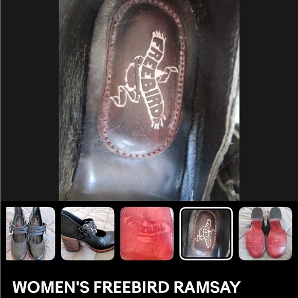 Freebird LEATHER Black Croc-Embossed MARY JANE Heels PUMPS 3 strap LIKE NEW - Picture 6 of 15